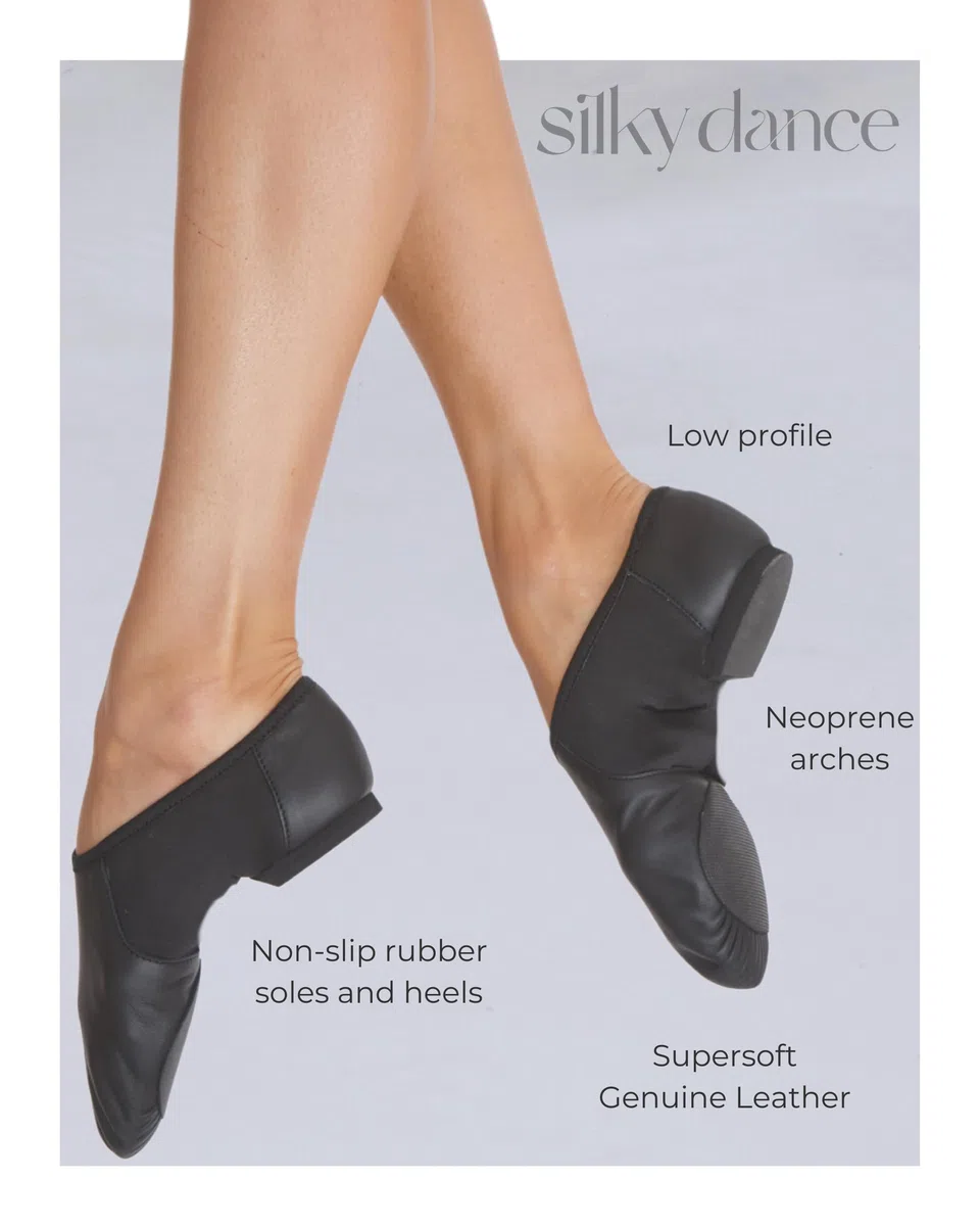 Silky Dance Jazzschuhe mit geteilter Sohle, AeroFlex, echtes Leder, Schwarz und Hellbraun, Jazzschuhe, Kinder- und Erwachsenengrößen