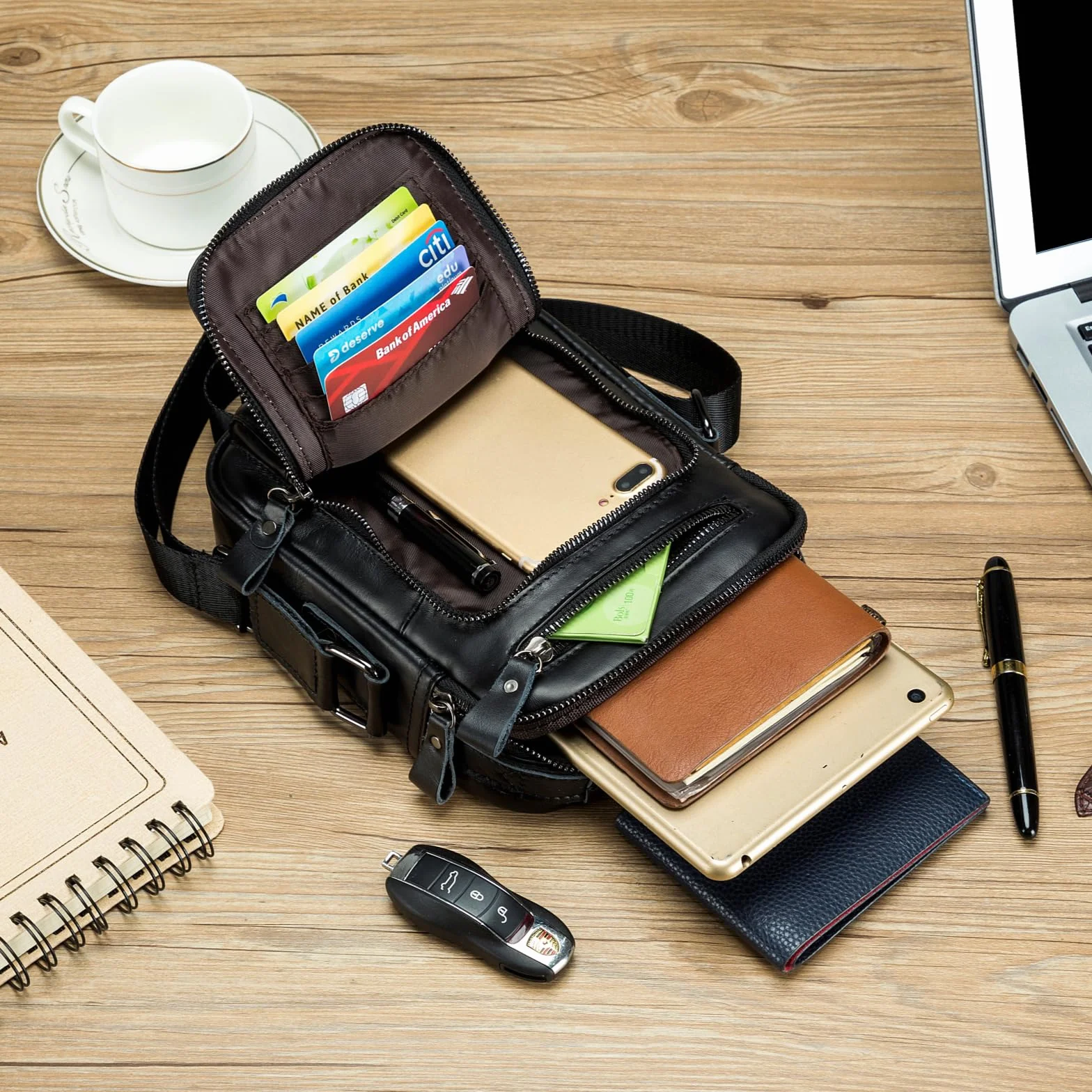 BAIGIO Leder Umhängetasche Herren Schultertasche Vintage Männer Tasche Crossbody Bag Herrentasche zum Umhängen Ledertasche mit Verstellbarem Gurt für Business Arbeit Reise