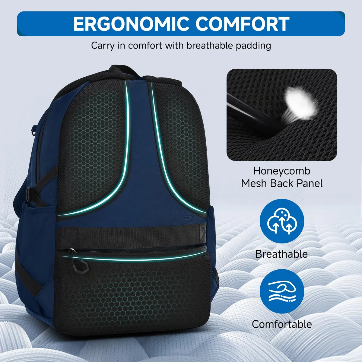 Amythe Schulrucksack Jungen Teenager - Wasserdichter Leichter 35L Großer Rucksack für Gymnasium mit 15,6 Zoll Laptopfach und Trolley-Gurt - Ideal für Schule und Reisen, Blau