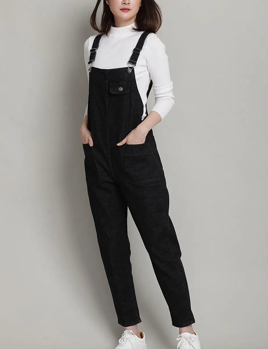 Damen Casual Loose Denim Latzhose Bib Verstellbare Jean Overalls Romper Jumpsuit Harem Hosen