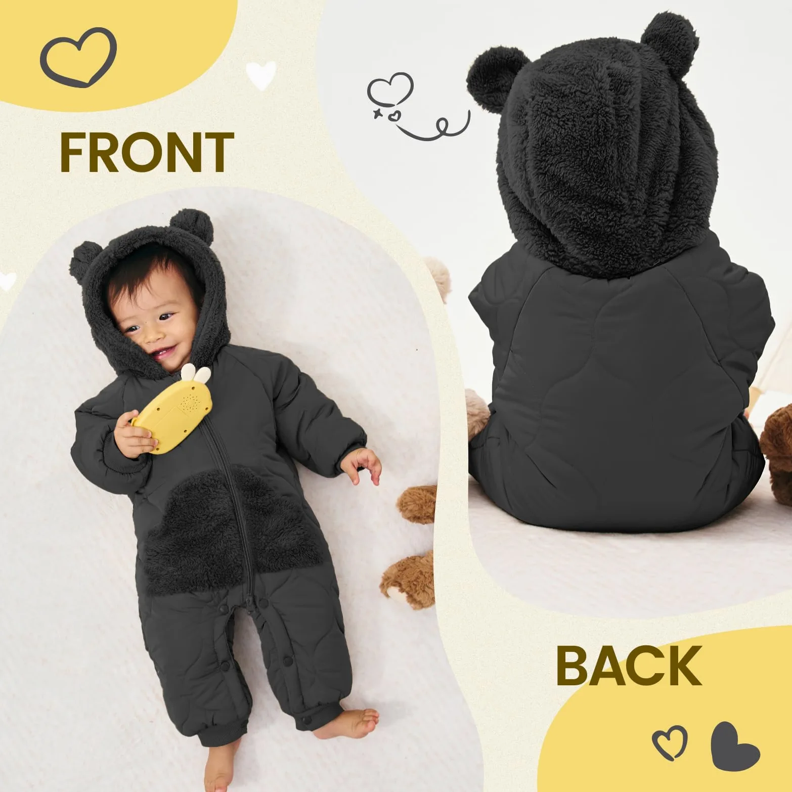 JiAmy Baby Schneeanzug, Baby Jungen Mädchen Winter Overall Strampler Neugeborenes Schneeoverall für 3-24 Monate