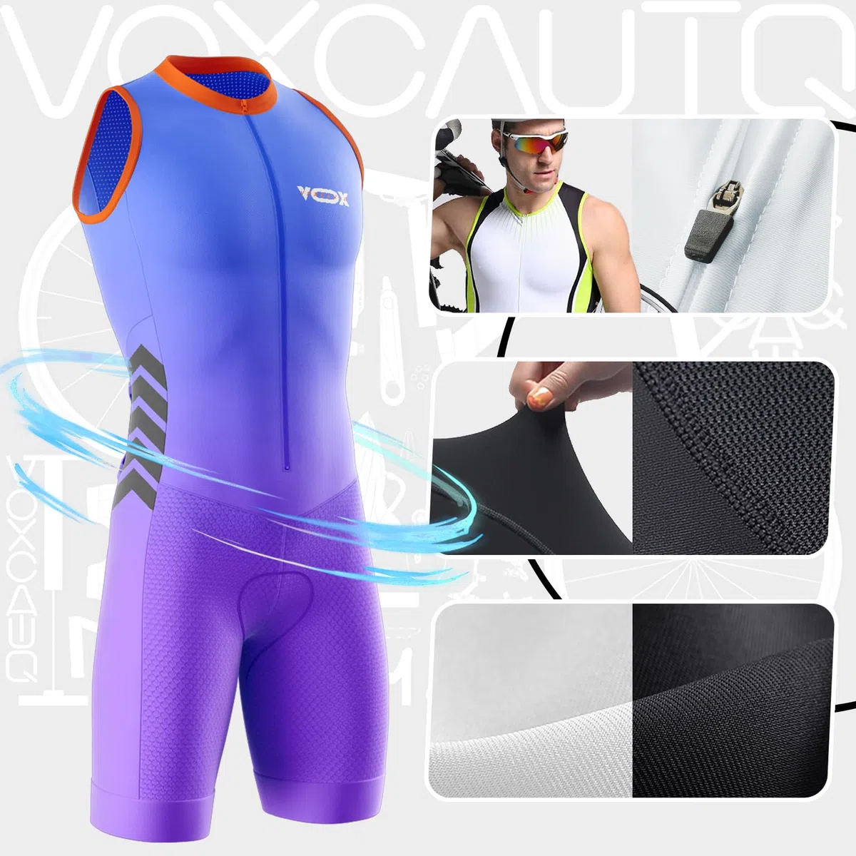 Herren ärmelloser Triathlon-Anzug – Atmungsaktives Lycra Trikot verwendet für Schwimmen, Radfahren & Laufen | Feuchtigkeitsableitend & hoch elastisch