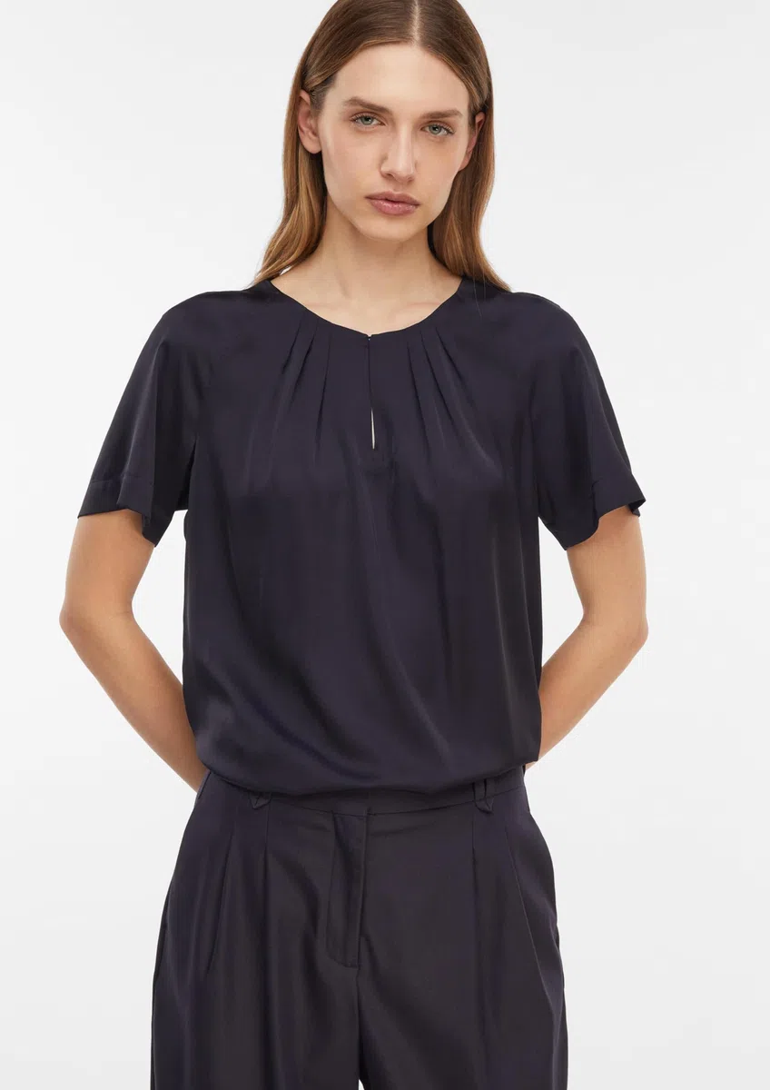 Comma Damen Satinbluse mit Raffung Bluse