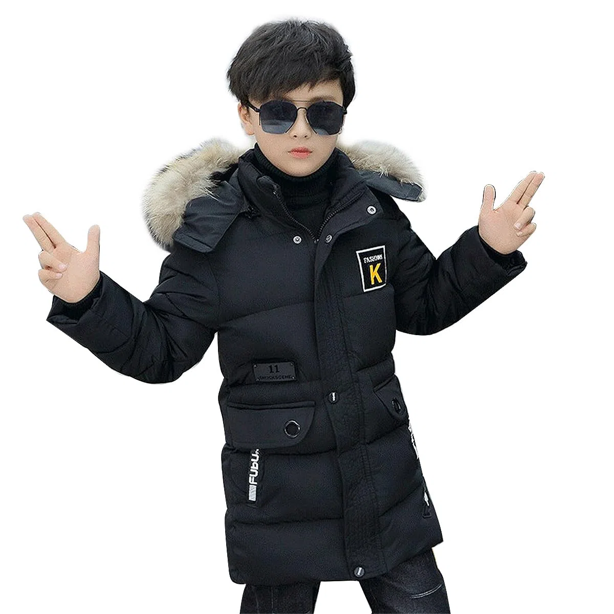 linboo Winterjacke Jungen Kinder Jacke mit Abnehmbare Fellkapuze Dicke Steppjacke Gefüttert Warme Parka Outdoor Winddicht Wintermantel