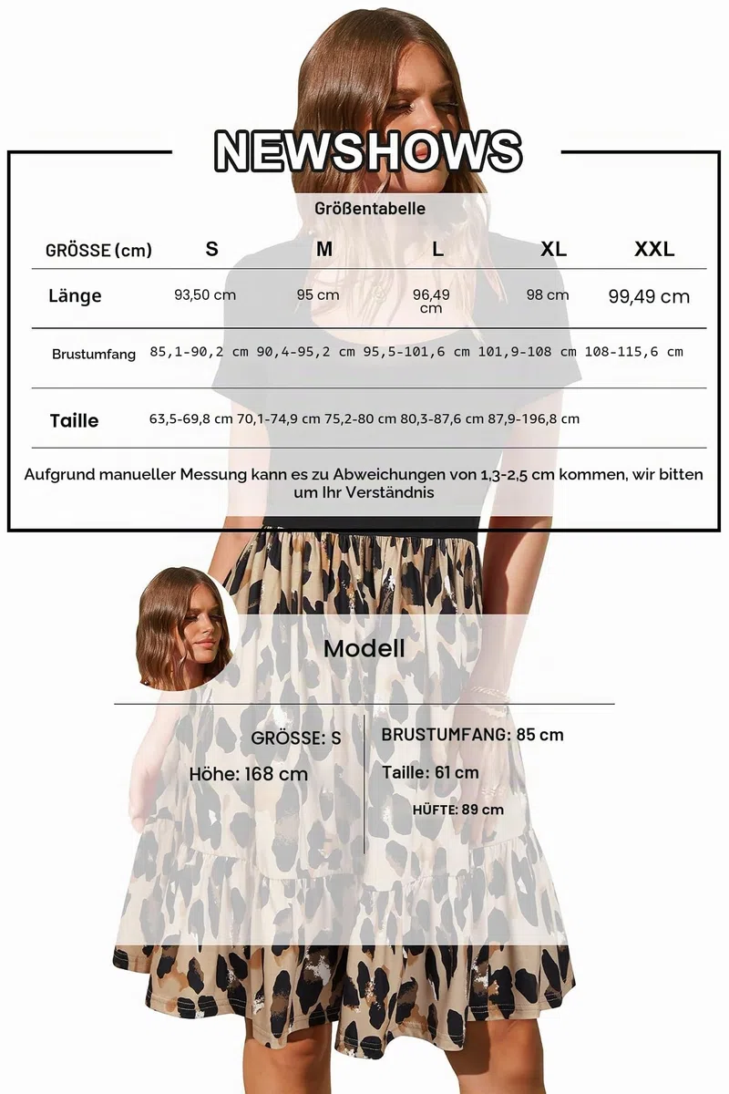 Newshows Sommerkleid Damen Knielang Sommer Kurzarm Kleid Quadratischer Ausschnitt Elegant Strandkleid Mit Taschen