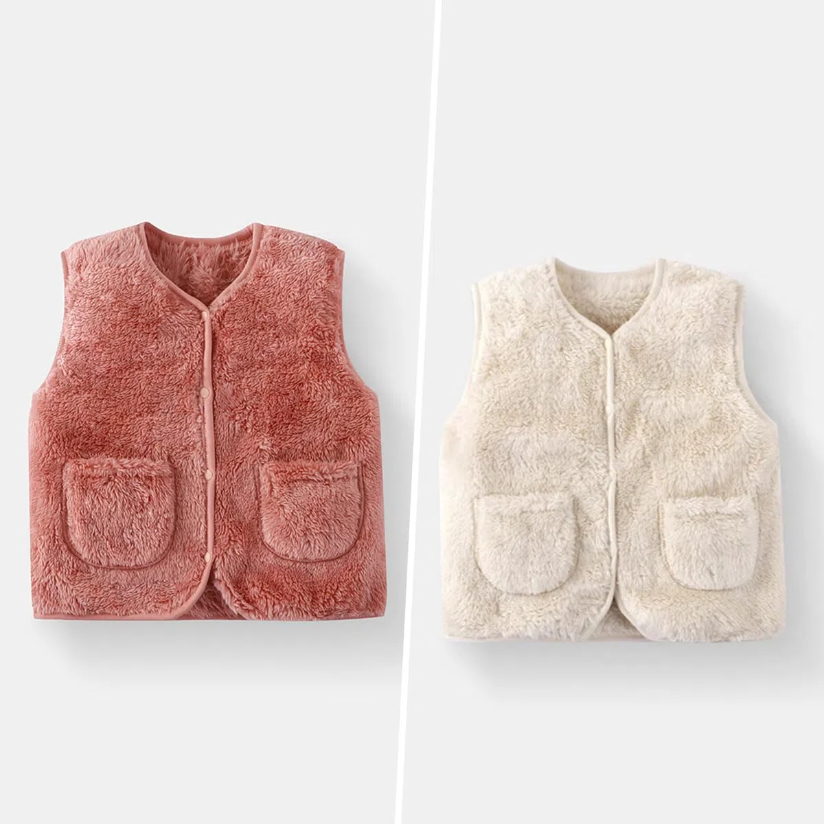 Baby Mädchen Weste Winter Fleece Jacken, Baby Warme Fleecejacke, Kleinkind Süß Druckknöpfen Fleeceweste Kinder Ärmellose Gilet, Unisex Waistcoat Jacke mit Tasche, Beige/Rosa, 1-7 Jahre