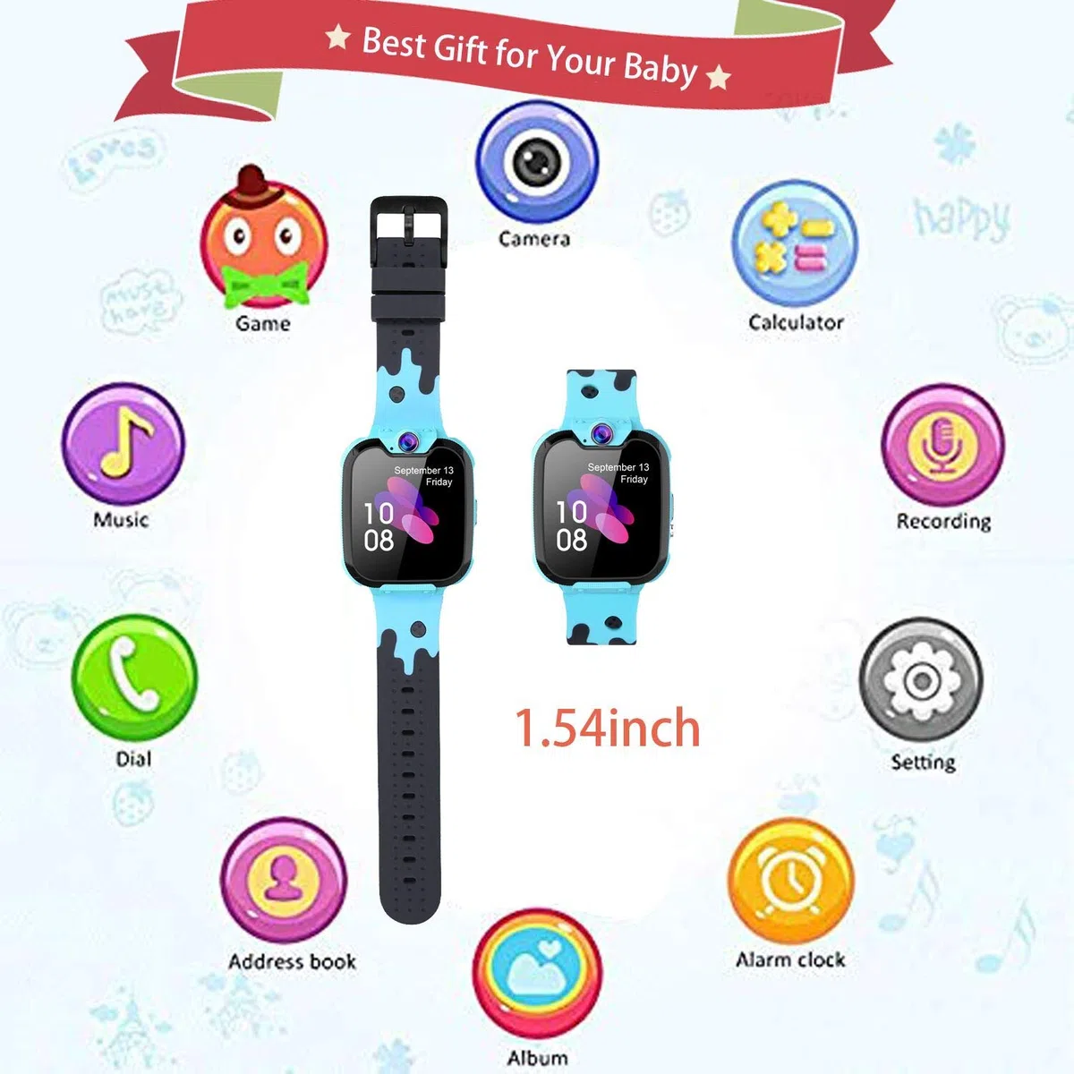 PTHTECHUS Kinder Smartwatch Telefon - Smartwatch Kinder Uhr Telefon Anruf Mit SOS Schrittzähler Videorecorder Taschenlampe MP3-Musik 7 Spiele Wecker, Geschenke für Mädchen von 6-10 Jahren, Blue