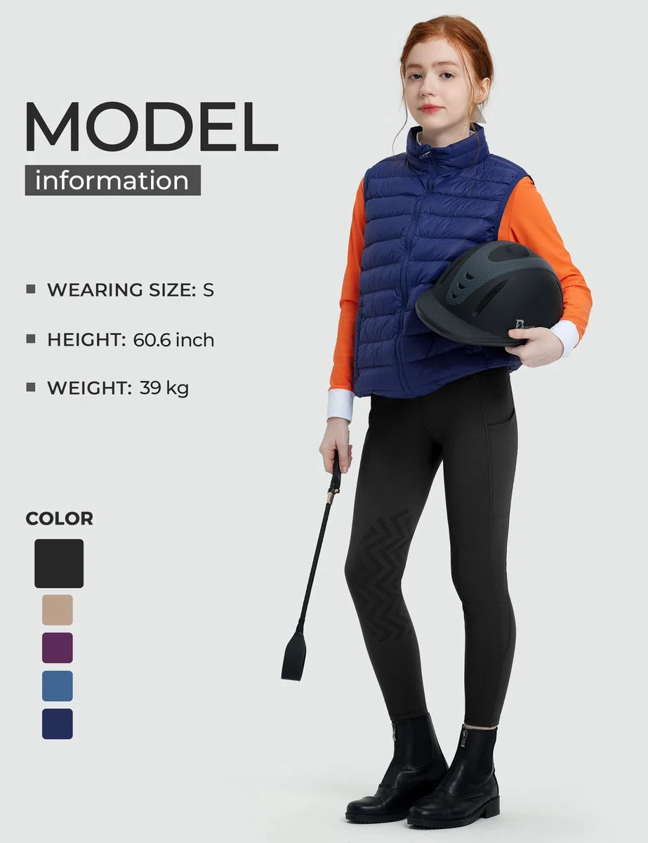 FitsT4 Sports Kinder Winterreithose Winter Reitleggings Mädchen Kniescheibe Silikon Thermo Reithose mit Handytasche und Taschen