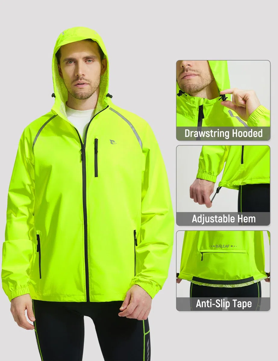baleaf Fahrradjacke Herren Regenjacke Groß Wasserdicht Atmungsaktiv Tall Wanderjacke Windbreaker Outdoor Jacken Leichte Windjacke