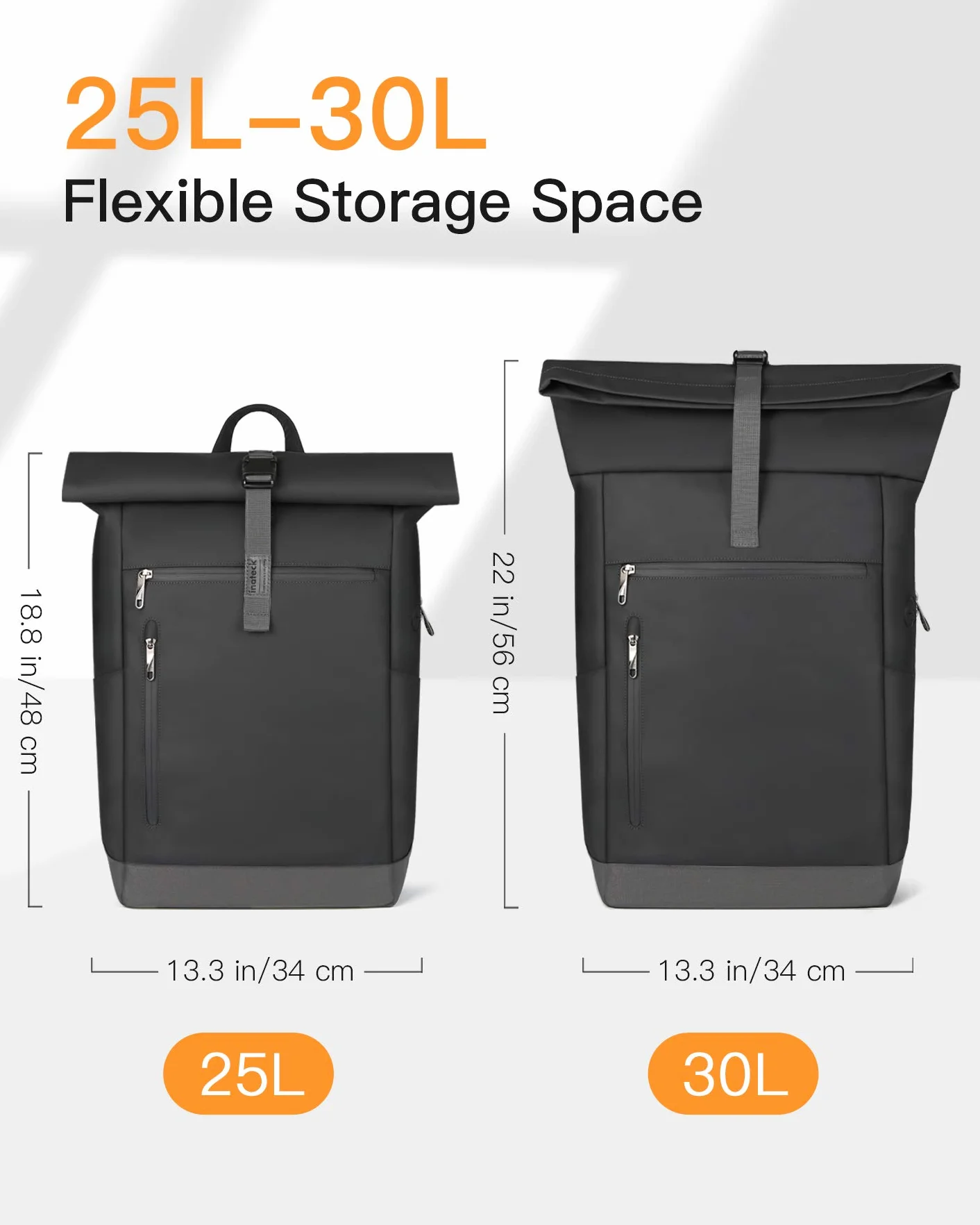 Inateck RollTop Rucksack Herren Damen 25L-30L Fahrradrucksack Schulrucksack für Uni Freizeit Job Sport Reisen, Stylische Tagesrucksack mit 17 Zoll Laptopfach, Schwarz