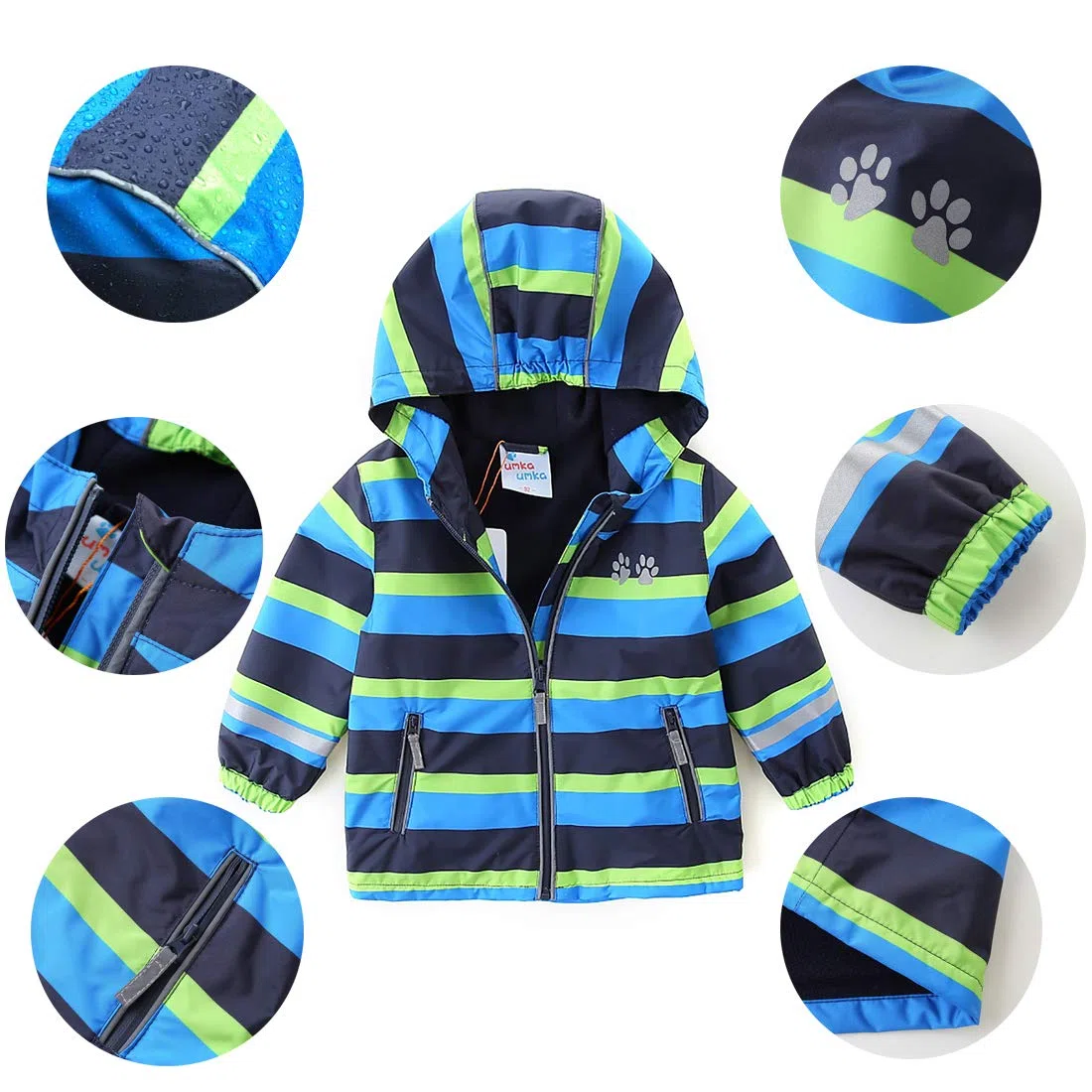 Kinder Zweiteiliger Regenanzug für Jungen und Mädchen, Wasserabweisende Jacke mit Regenlatzhose, Matsch-Anzug mit Kapuze
