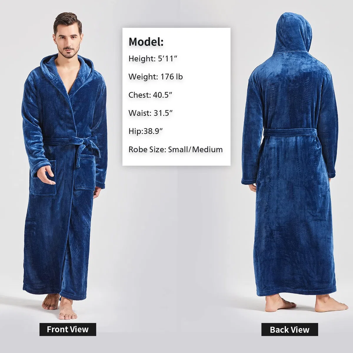 FashGudim Herren Kapuzenplüschbademantel in voller Länge. Flauschiger Bademantel für große und kräftige Männer. Warme Fleece-Bademäntel