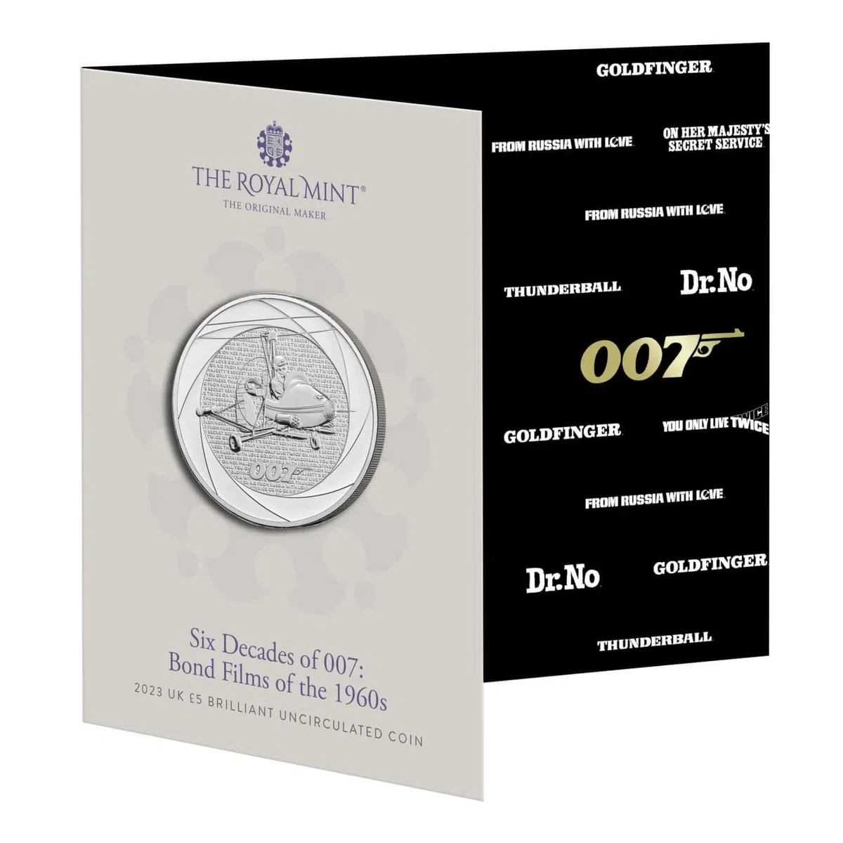CrawleyCoins 2023 Six Decades of James Bond 007 - 1960 £5 brillante unzirkulierte Münze in Minzpackung