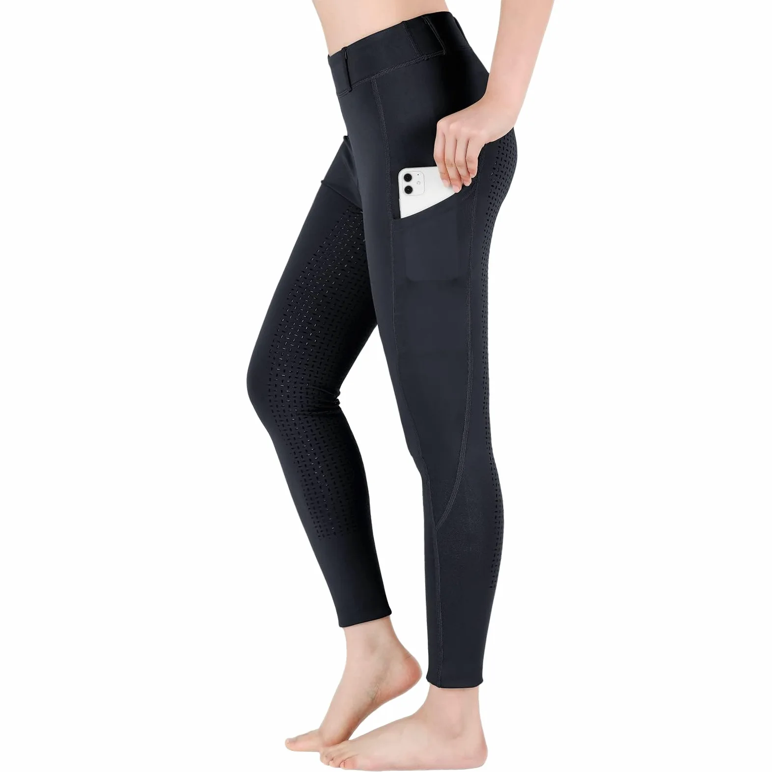 beroy Kinder Reithose Vollbesatz mit Silikon Reitleggings Mädchen mit Gürtelschlaufen und Handytasche