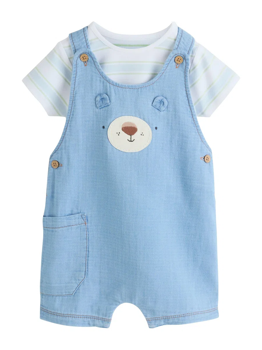 NEXT Baby Jungen Baby Latzhose aus Webmaterial und Bodysuit im Set