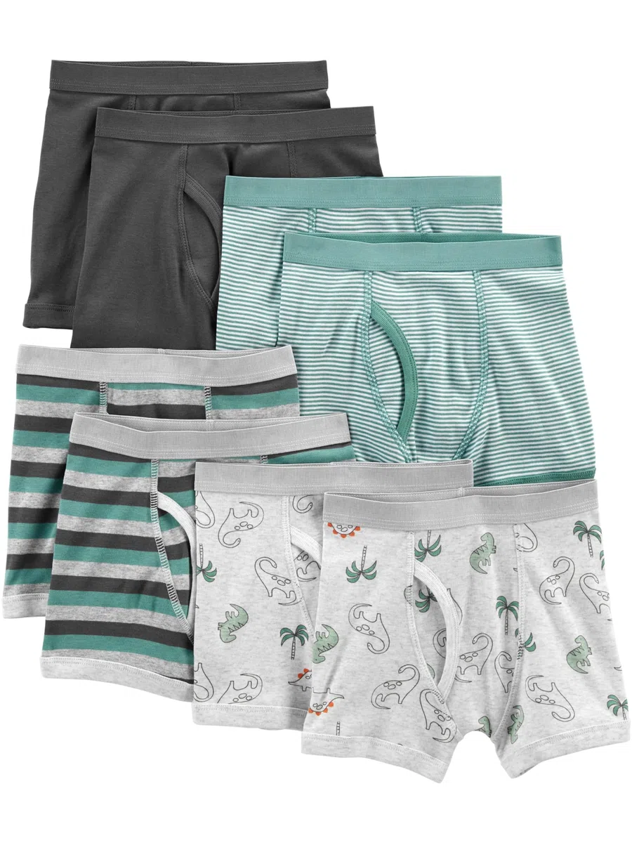 Simple Joys by Carter's Jungen 8-Pack Underwear Unterwäsche, Dunkelgrau/Grau Dinosaurier/Grün Ministreifen/Streifen, 2-3 Jahre (8er Pack)