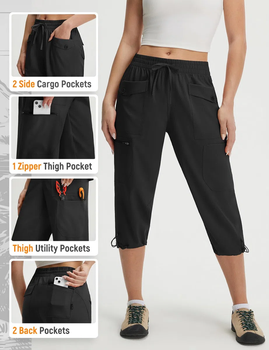 baleaf Damen Wanderhose Knielang UV Schutz Cargohose Outdoorhose Sommerhose