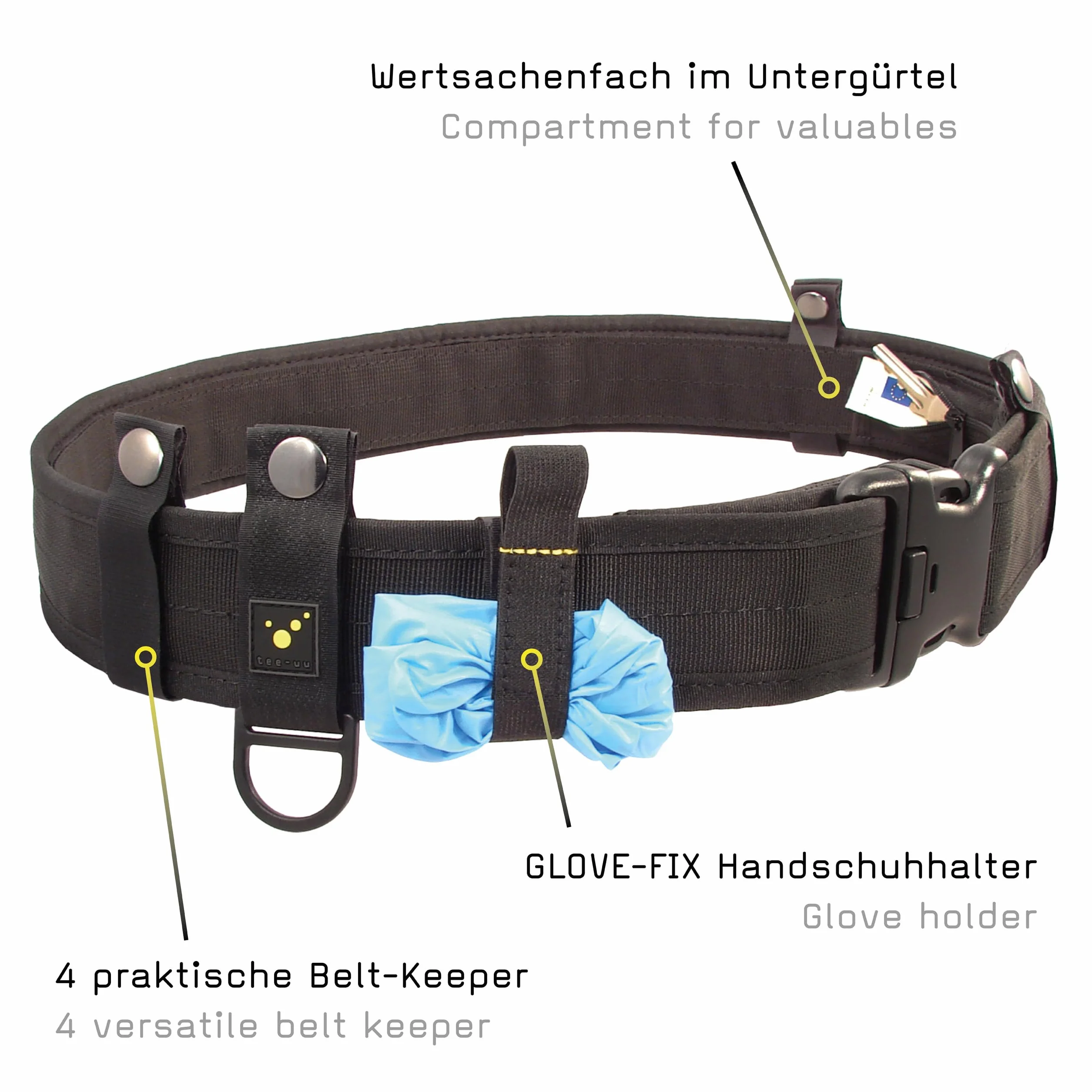 tee-uu BLACK Rettungsdienstkoppel | Komplett-Set inkl. INNER Untergürtel und BELT KEEPER Set | Größen S-3XL