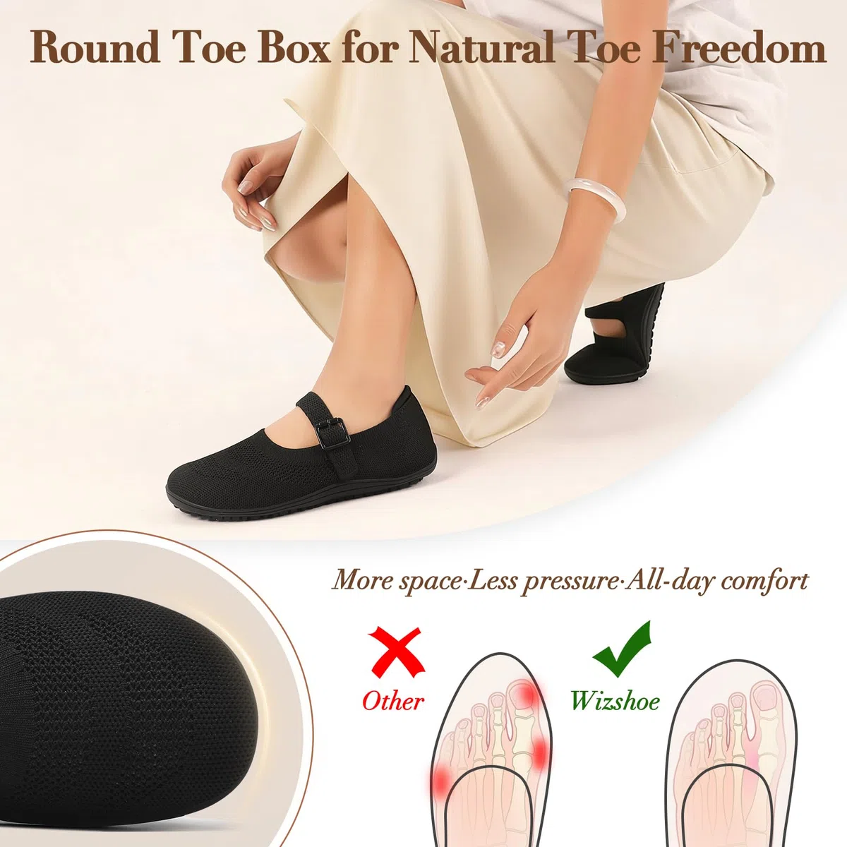 Wizshoe Damen Elegante Barfuß Ballerinas Bequeme Sommerschuhe mit Riemchen