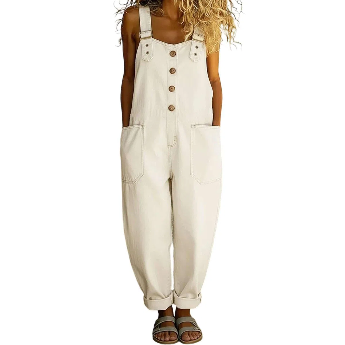 Generisch Latzhose Damen Sommer Boho Vintage Baggy Jeans Jumpsuits Ärmellos Weites Bein Einteiler Baumwolle Jumpsuit mit Taschen Locker Bequem Freizeit Outfit Retro Gartenarbeit Urlaub Overall
