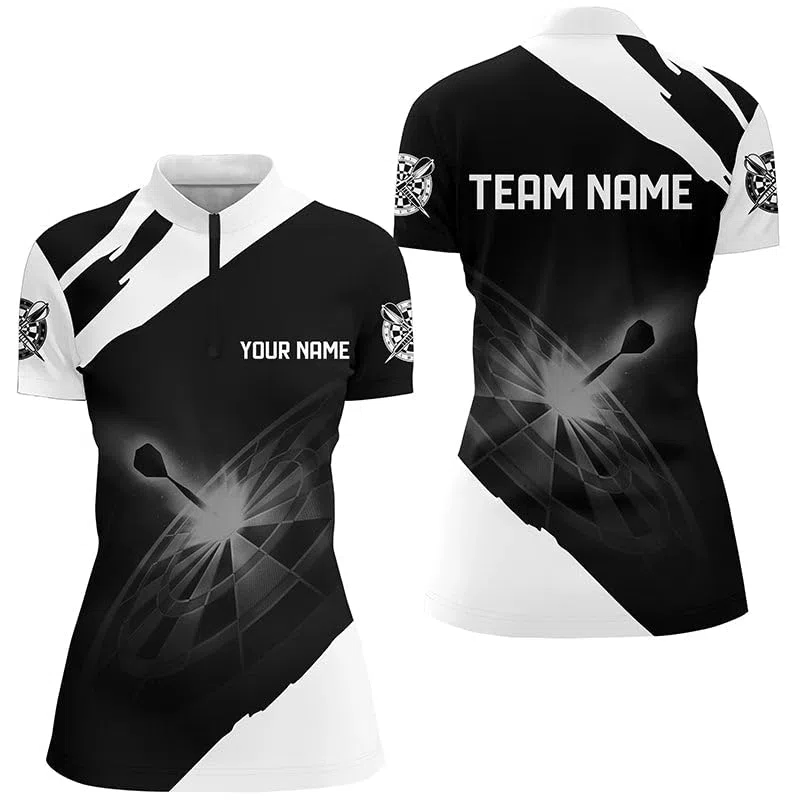 Schwarz-Weiß Personalisierte Damen Darts Polo Shirt - Individuelle Dart Trikots für Männer & Frauen - Dart Jerseys L1395
