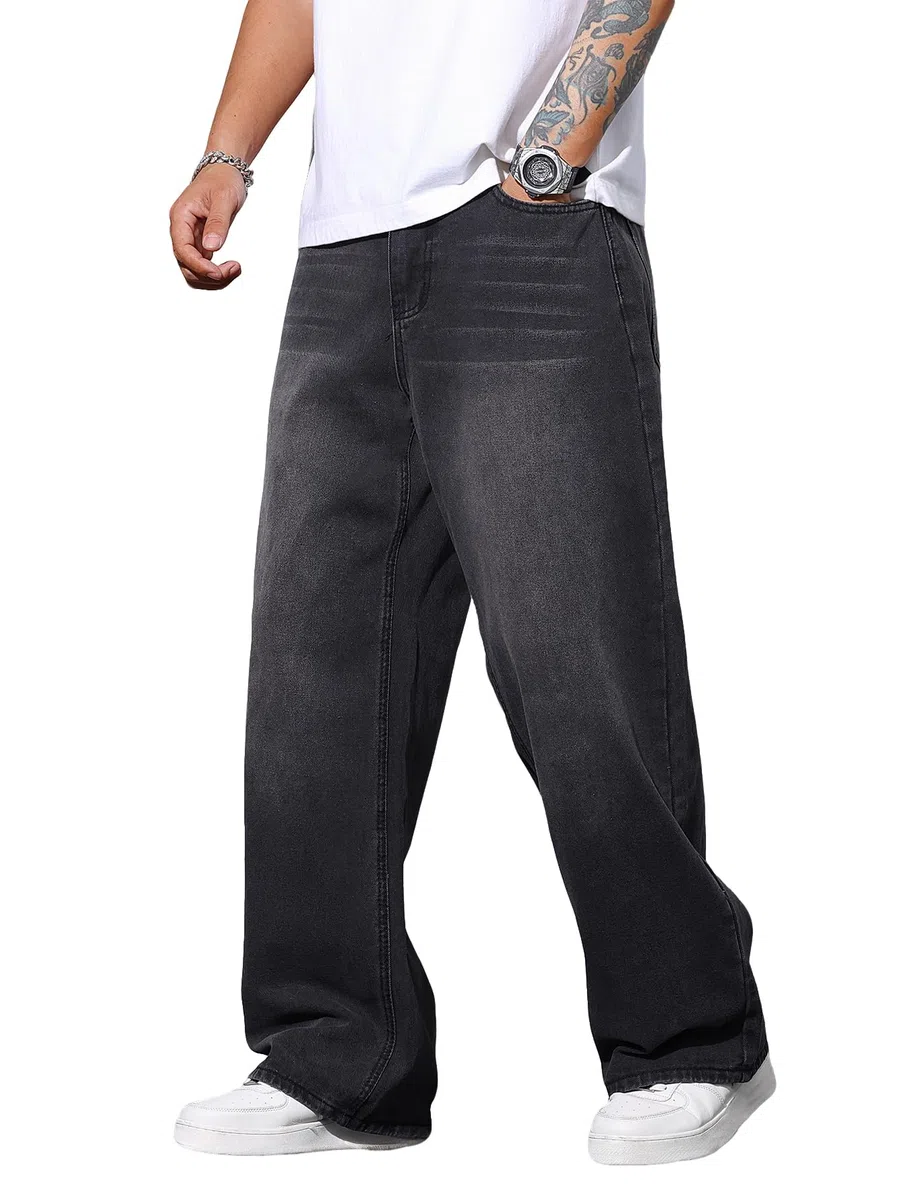 Herren Irreguläre Naht Baggy Jeans Y2K Hip Hop Weit geschnittene Denim-Hosen Skater Jeans