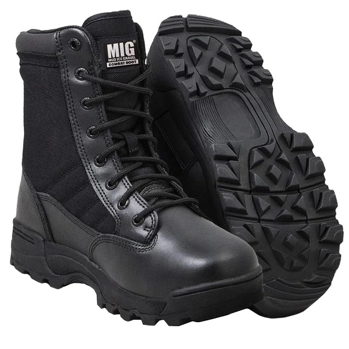 MIG Herren Militärstiefel mit seitlichem Reißverschluss und Schnürung, taktische Kampfstiefel für Arbeit, Sicherheit, Kadett, Polizei, Militär.