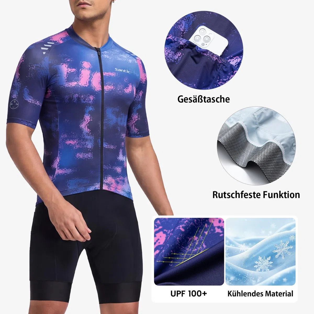 Santic Radtrikot Kurzarm Herren Rennrad Trikot Set Fahrradbekleidung Radhose mit Gepolstert Fahrradtrikot Fahrradhose MTB Radsportanzüge Sommer