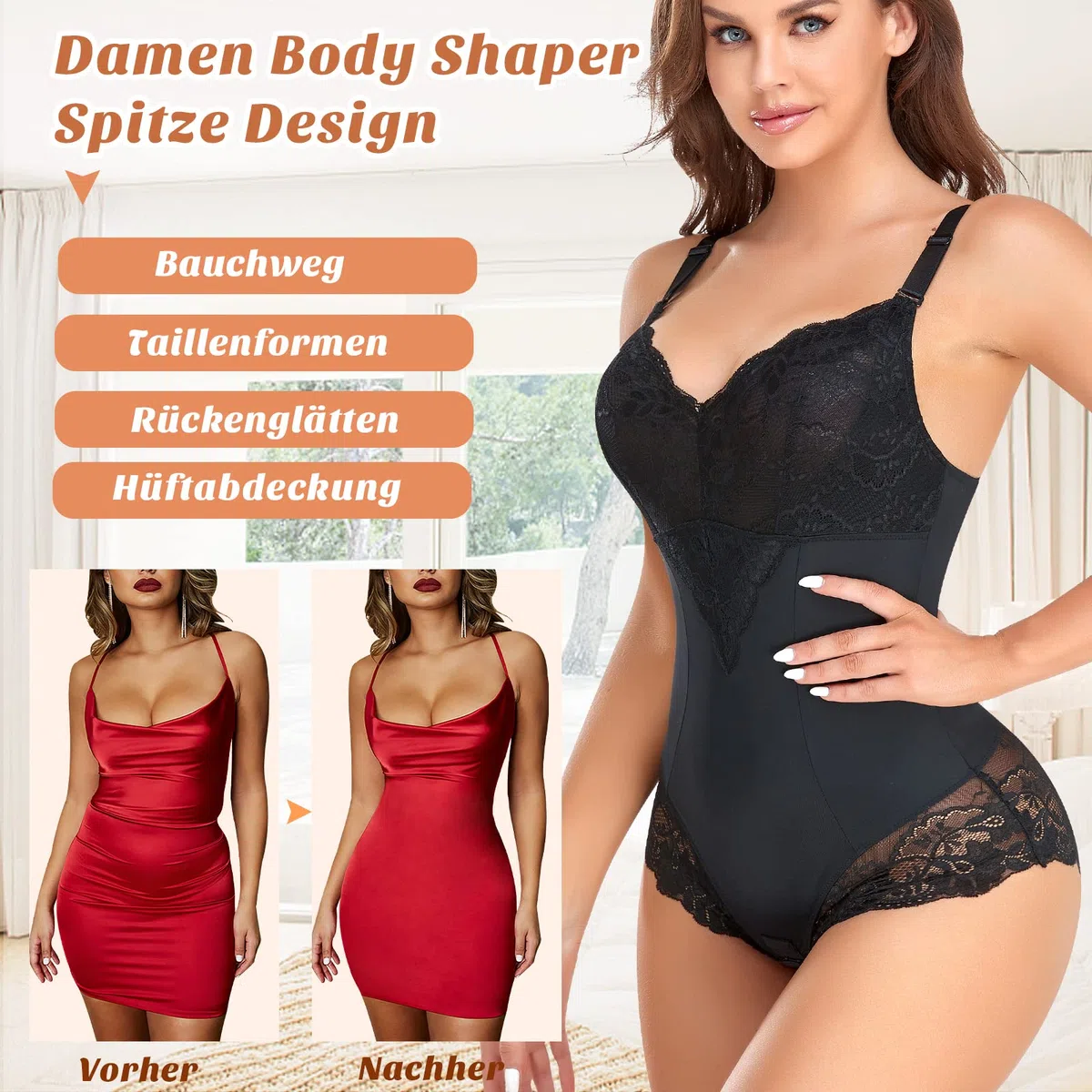 YARRCO Shapewear Damen Bauchweg Body Shaper Miederslip Shaping Bodysuits Leicht Figurformende Unterwäsche U-Ausschnitt