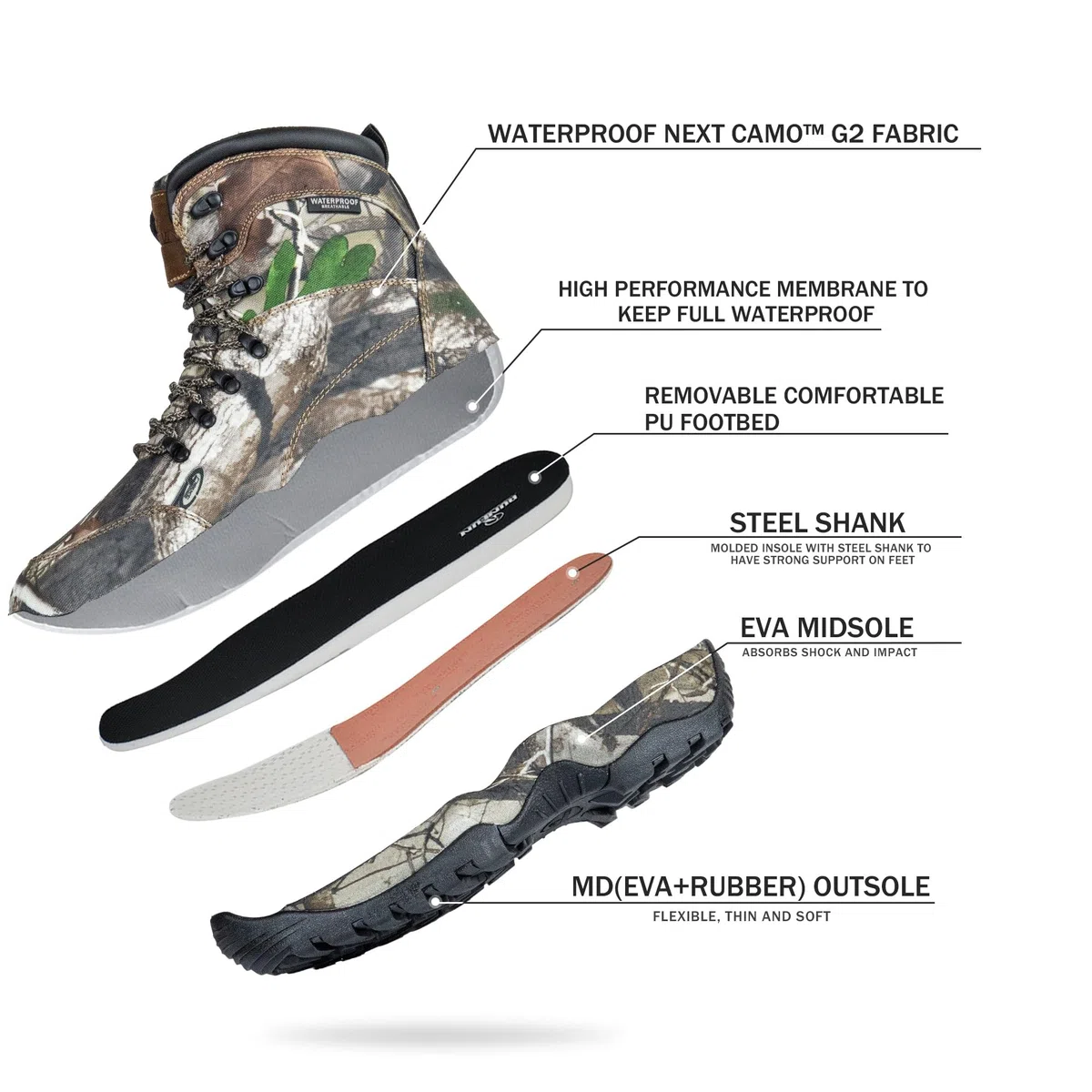 Men's Waterproof Hunting Boots, 7'' Insulated Lightweight Hiking Boot, 200g Thinsulate'