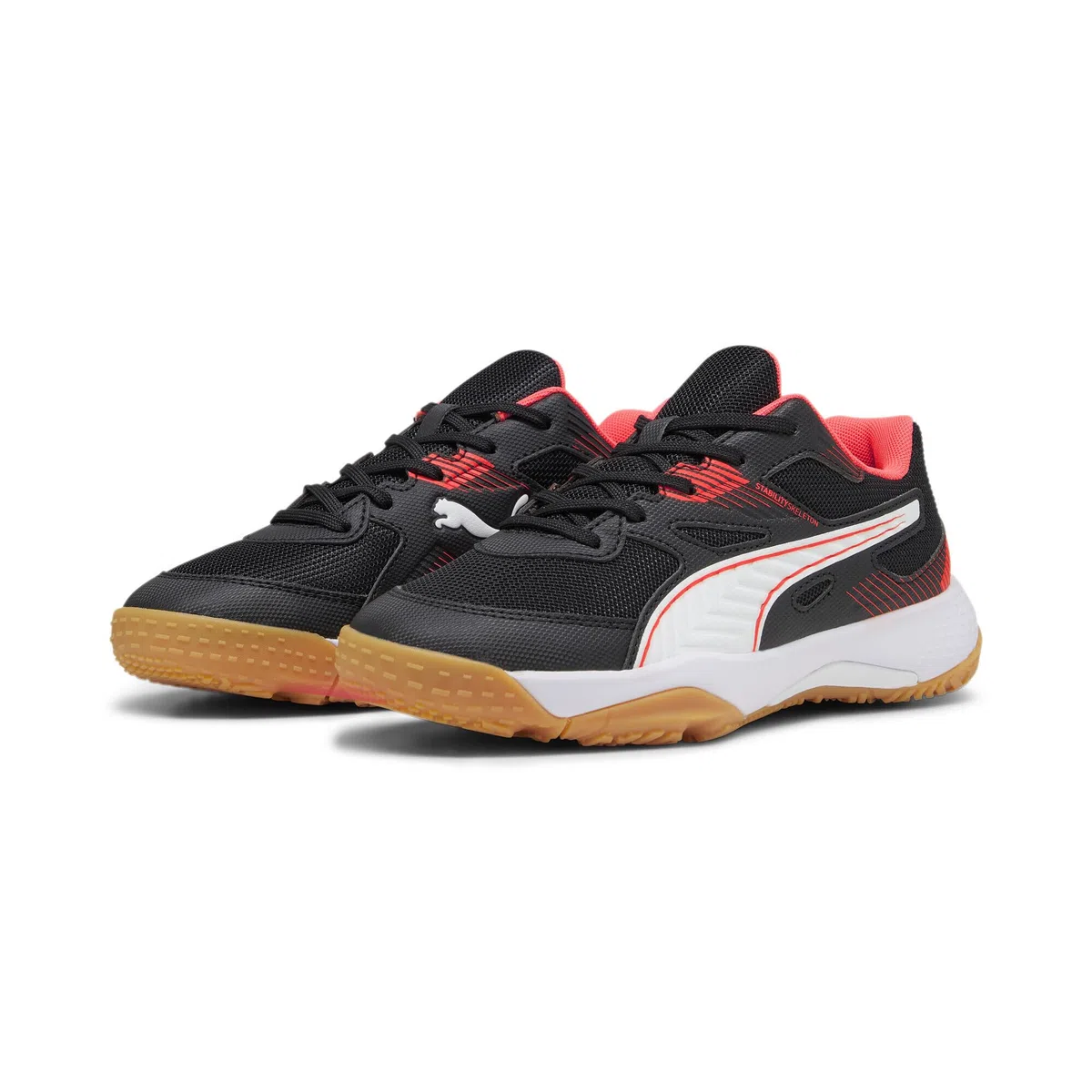 PUMA Soloarflash JR II Unisex Kinder Sneaker Hallenschuhe Weiss/rot 106883 04