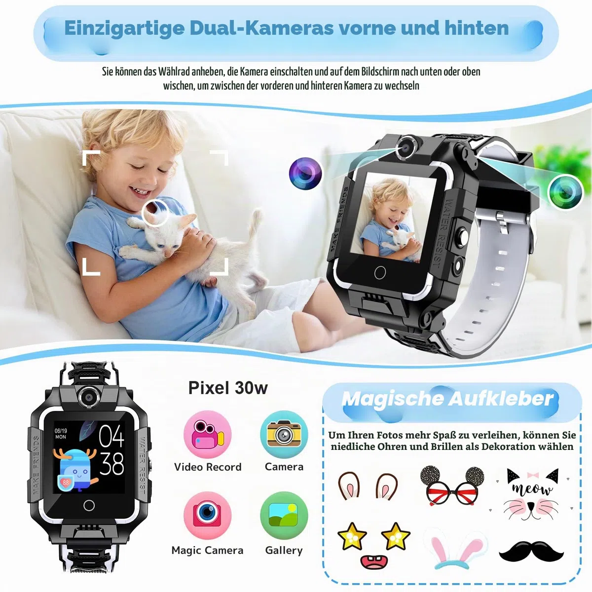 LiveGo 4G Smartwatch für Kinder Mit GPS-Tracker, HD-Touchscreen, Handy Uhr, SMS, Videoanrufe, SOS, Schrittzähler - Für Jungen Und Mädchen 6-12 (T10