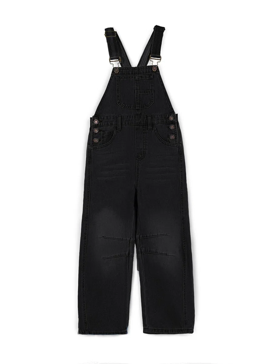 Haloumoning Denim Jumpsuit Mädchen Jeans Latzhose Kinder Ärmelloses Lange Hosen Overall Casual Loose Fit Strampler mit Taschen