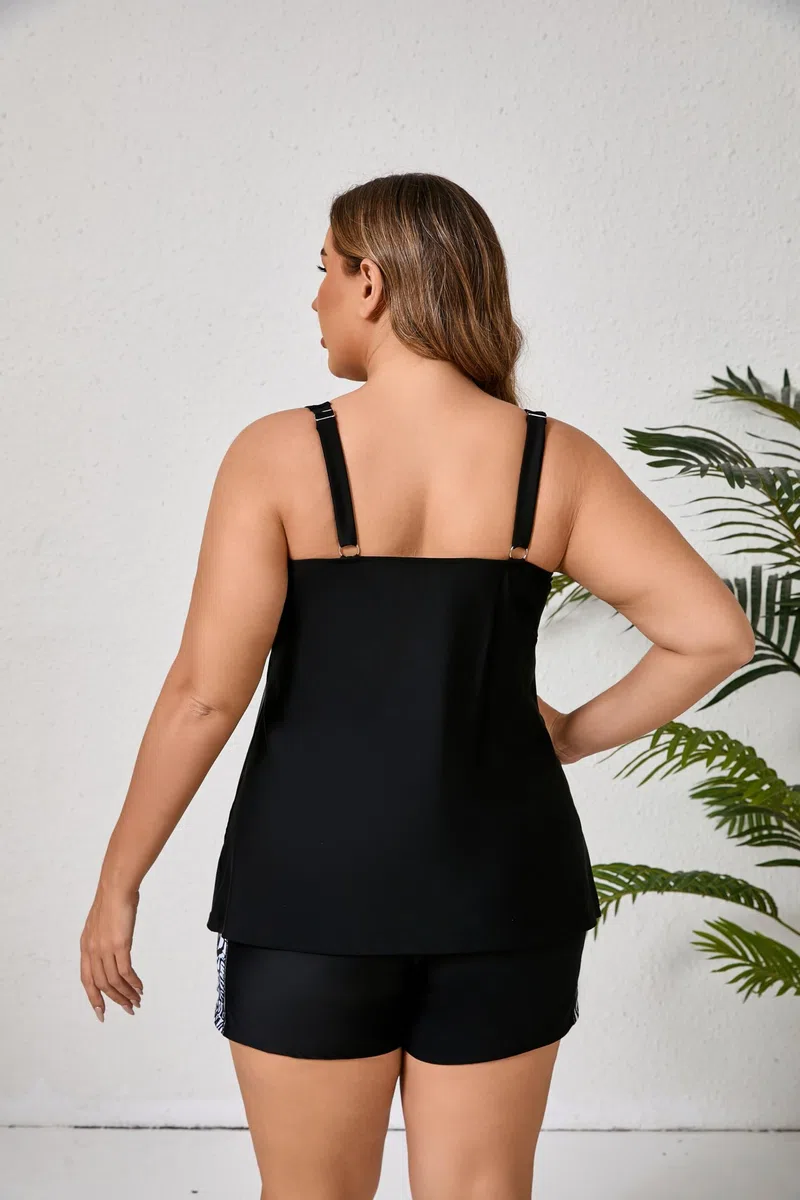Halcurt Tankini Große Größe Damen Bademode Set mit BH Zweiteilig Badeanzug Tankini Oberteil mit Badeshorts 1X-4X