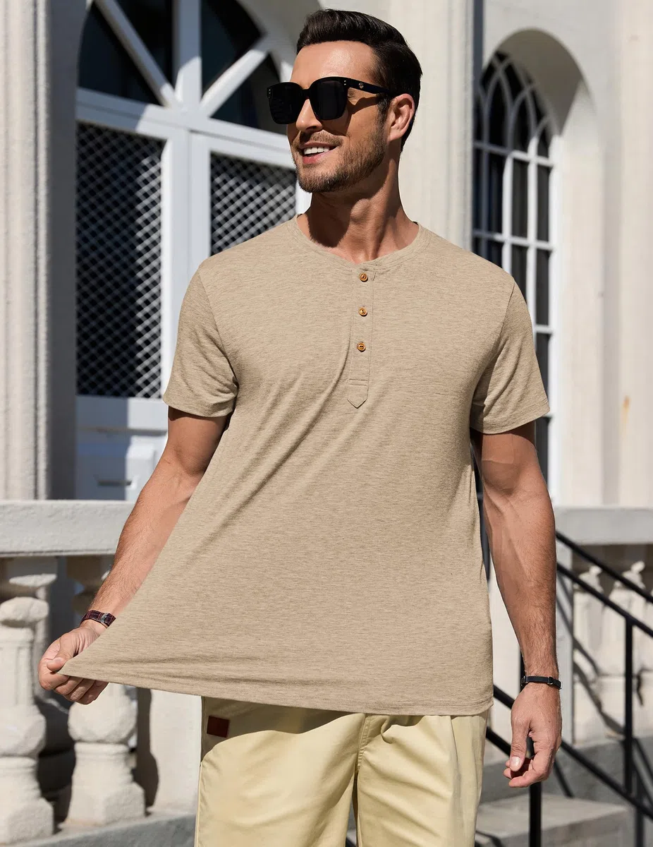TARAINYA Henley Shirt Herren Baumwolle T-Shirt Kurzarm Sommer Männer mit 3 Knopfleiste M-4XL