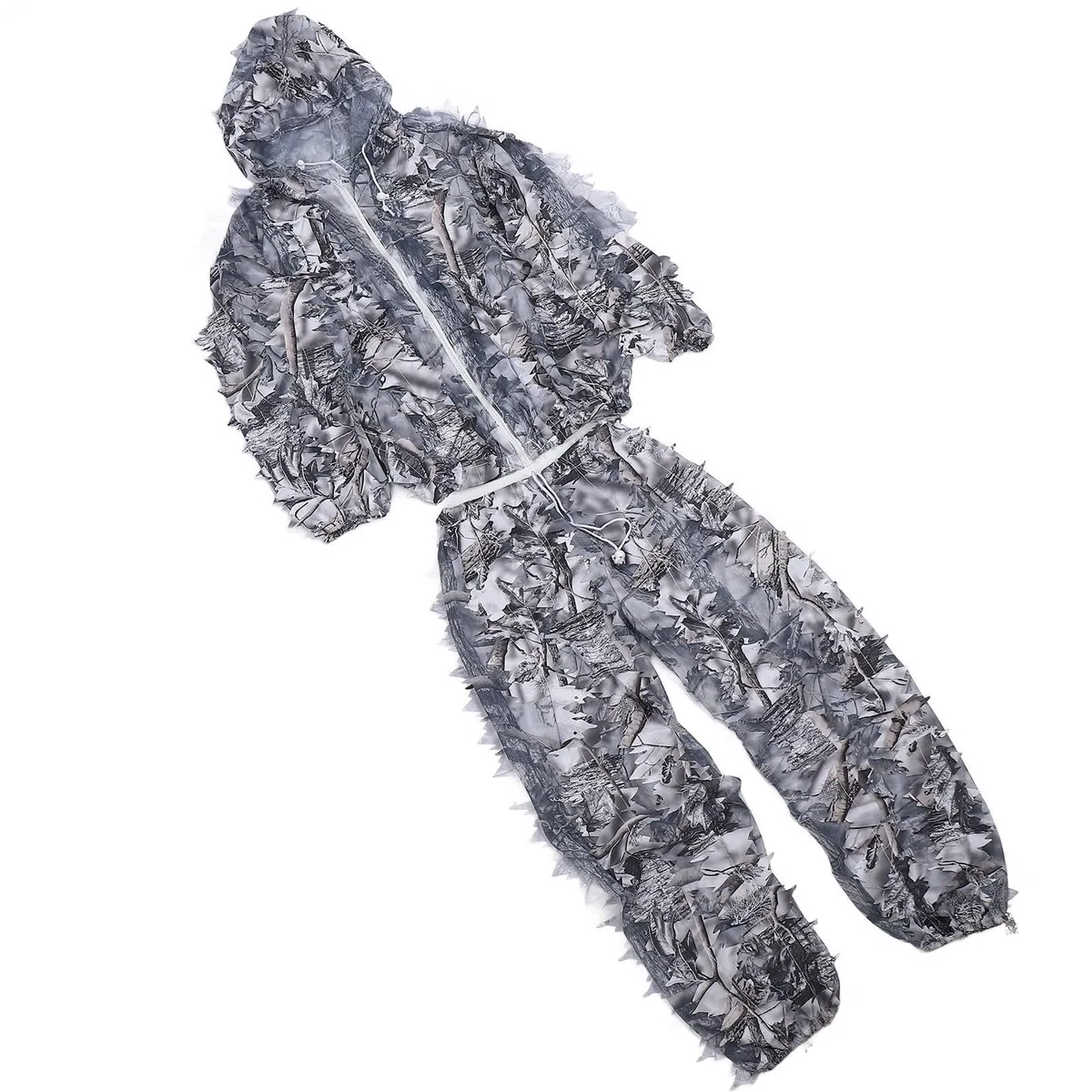 Dilwe Snow Wild Ghillie Suit 3D-Blatt-Jacken- und Hosen-Set für die Jagd, 3D-lebensechter Schnee, Atmungsaktiv und Weich, Freie Größe, Männer und Frauen