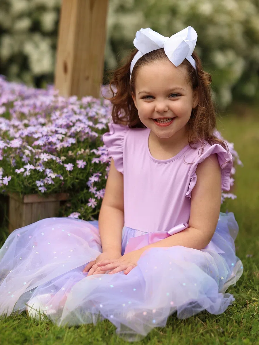 Miipat Mädchen Kleider Tüll Prinzessin Kleinkind Mädchen Tutu Kleid Sommer Fliegende Ärmel Kinder Kleid für Geburtstags Hochzeit Festzug