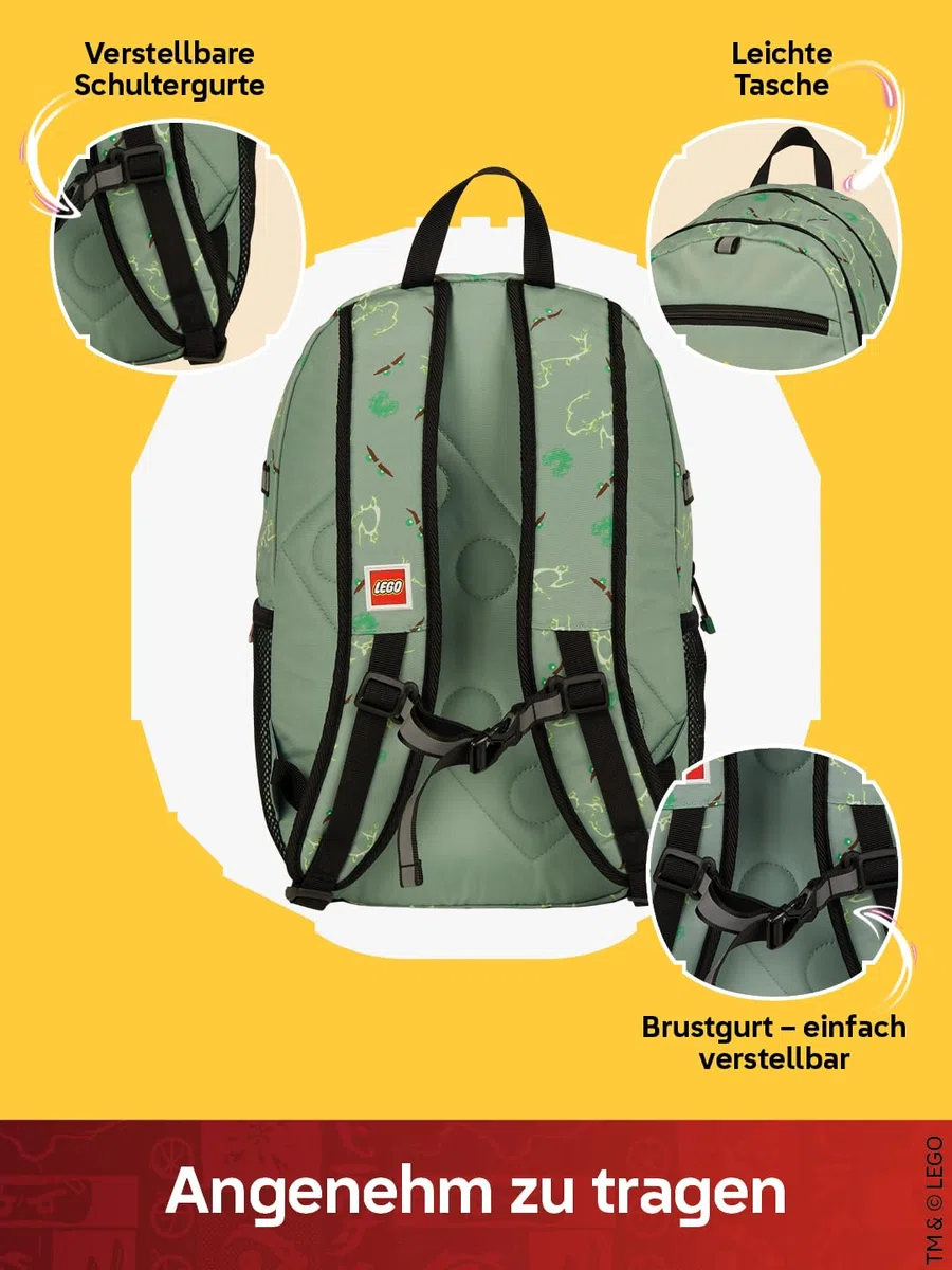 LEGO® NINJAGO® Wanderrucksack Kinder Spinjitzu Master – Kinderrucksack Jungen für Schule & Freizeit, 18 L Sportrucksack Kinder mit 2 Fächern, verstellbaren Gurten & Reflektoren