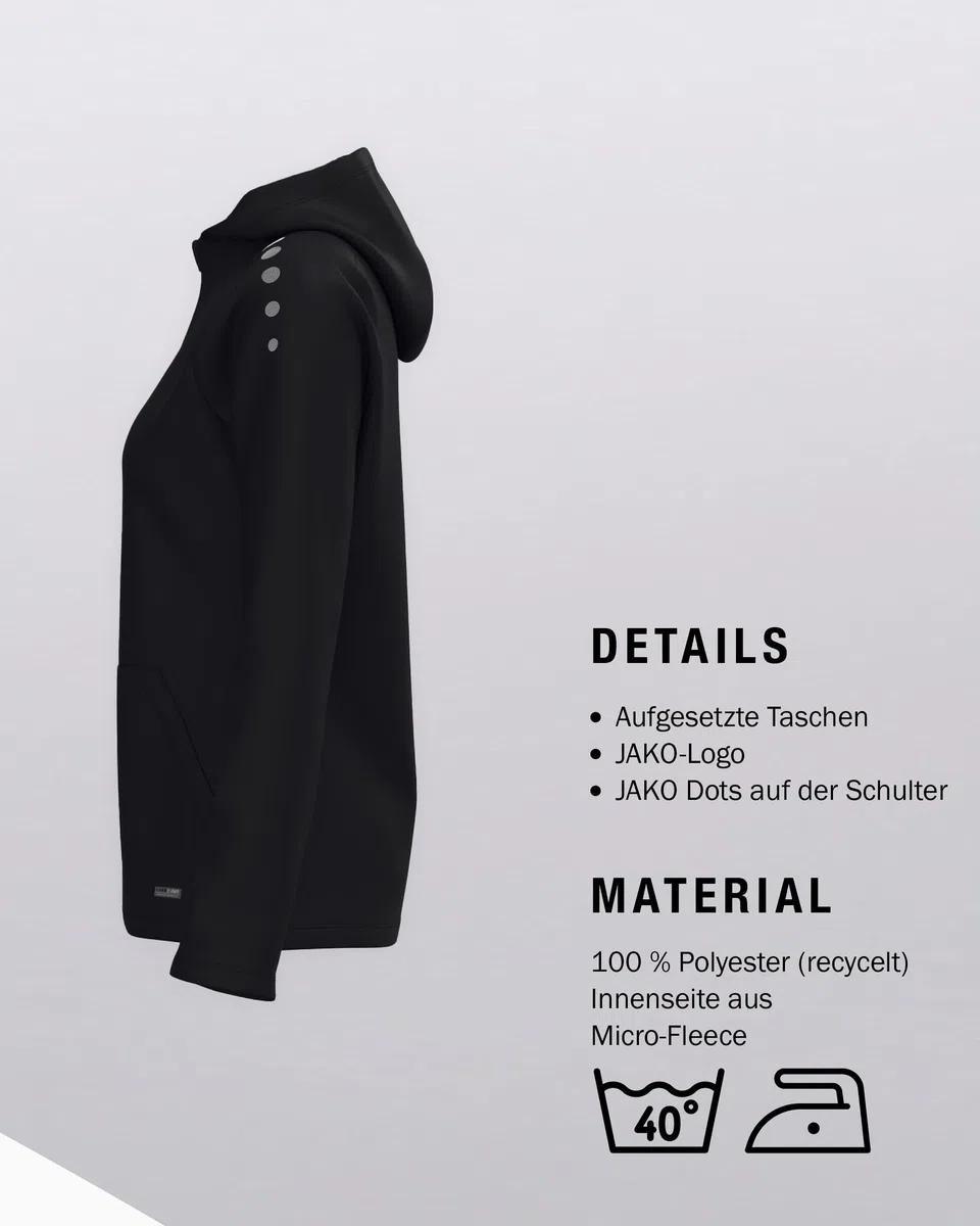 JAKO One Kapuzenjacke – Atmungsaktive Sportjacke für Damen aus 100% Polyester, mit weichem Micro-Fleece, ideal für Sport und Freizeit