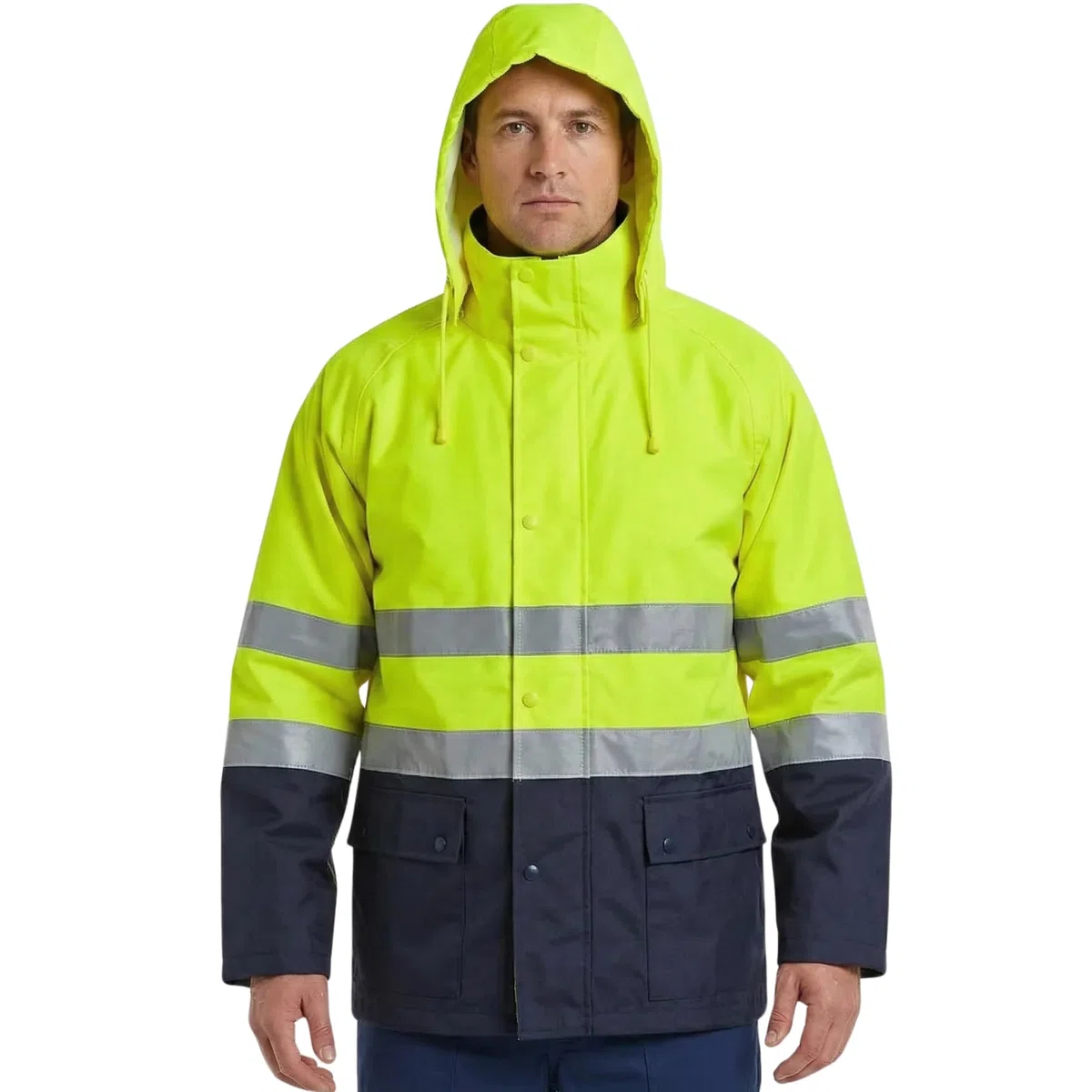 NEO TOOLS Herren wasserdichte Arbeit Warnschutzjacke mit Reflektionsstreifen Gelb oder Set mit wasserdichte Hose, Gr. S(48)-3XL(60) Arbeitsjacke aus strapazierfähigem 300D-Oxford-Gewebe
