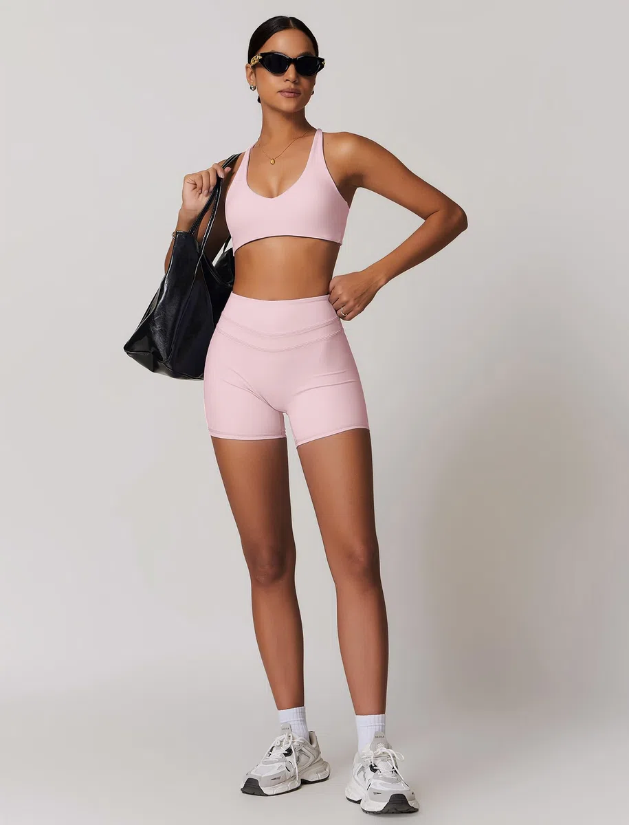 Odizli Damen Crossback Rückenfrei Scoop Neck Sport BH + High Waist Shorts Fitness Gym Workout Yoga Sportbekleidung