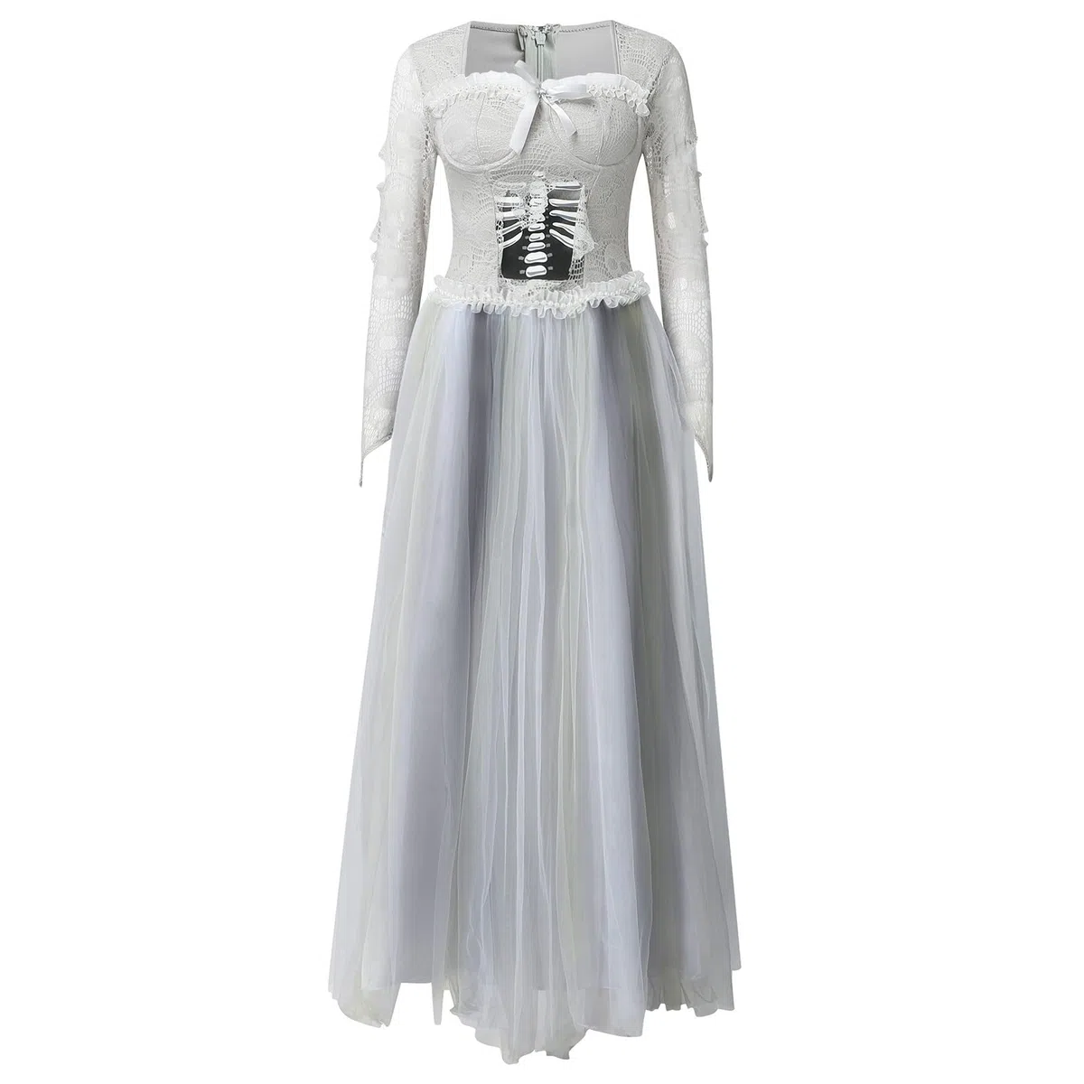 Generisch Halloween Kostüm Damen Vintage Schön Frauen Langarm Lace O Neck 2pices Set Cosplay Retro Kleid Great Maxi Vintage für Cosplay Kleid mit Schal Bekleidung für Cosplay Bühne Performance Party