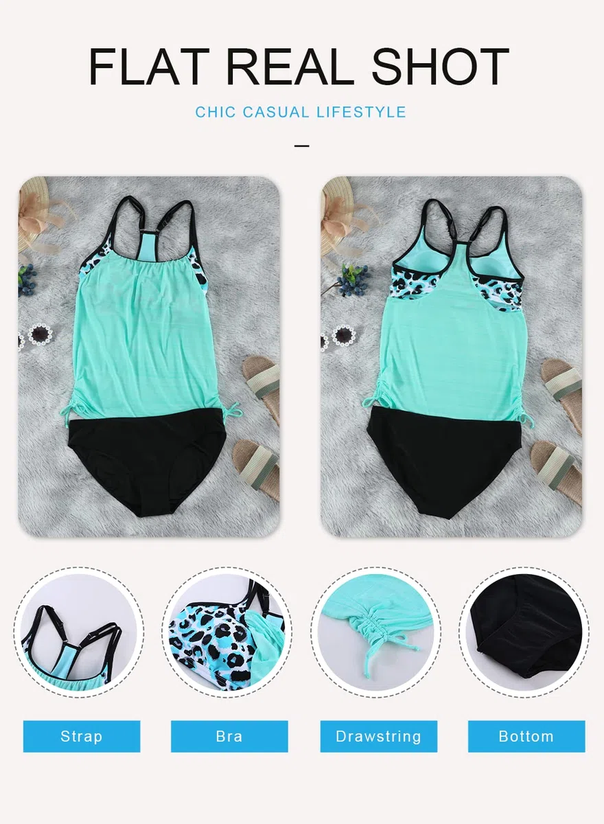 Dokotoo Tankini Damen Bauchweg Bademode Set Zweiteiliger Badeanzug Push up Gepolstert Tankinis Oberteil mit Slip S-XXL