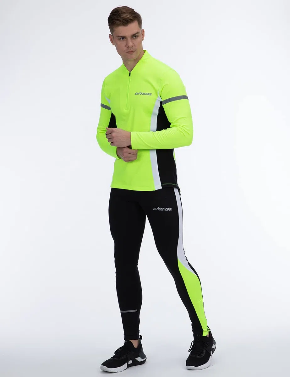 Airtracks Herren Funktions Laufhose Lang - Running Tight - Atmungsaktiv - Kompression - Reflektoren