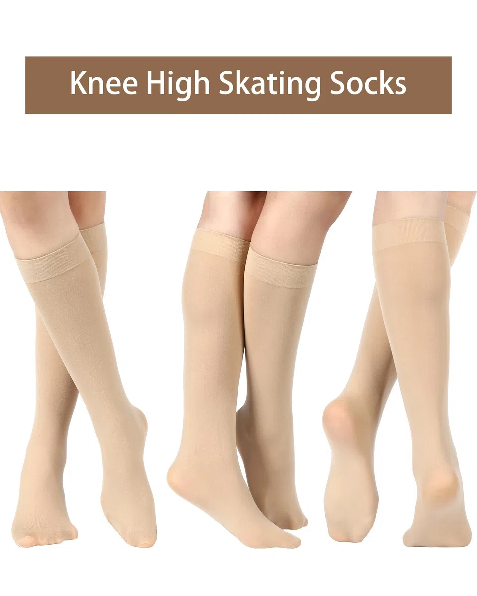 SATINIOR Eislaufsocken, Rollschuhsocken, hohe enge Knie. Nylon-Rollschuhsocken für Damen/Mädchen, 6 Paar