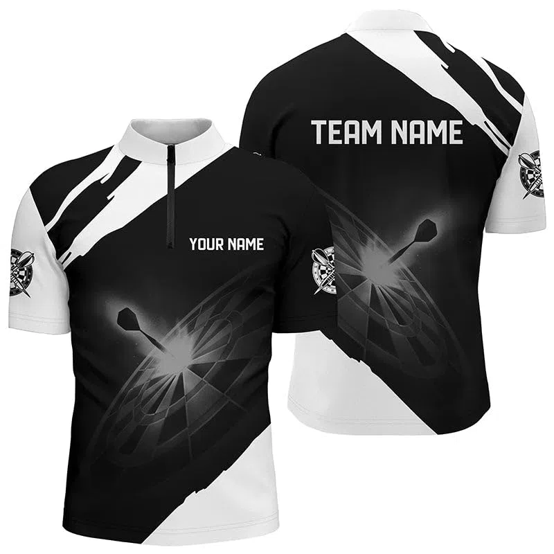 Schwarz-Weiß Personalisierte Damen Darts Polo Shirt - Individuelle Dart Trikots für Männer & Frauen - Dart Jerseys L1395