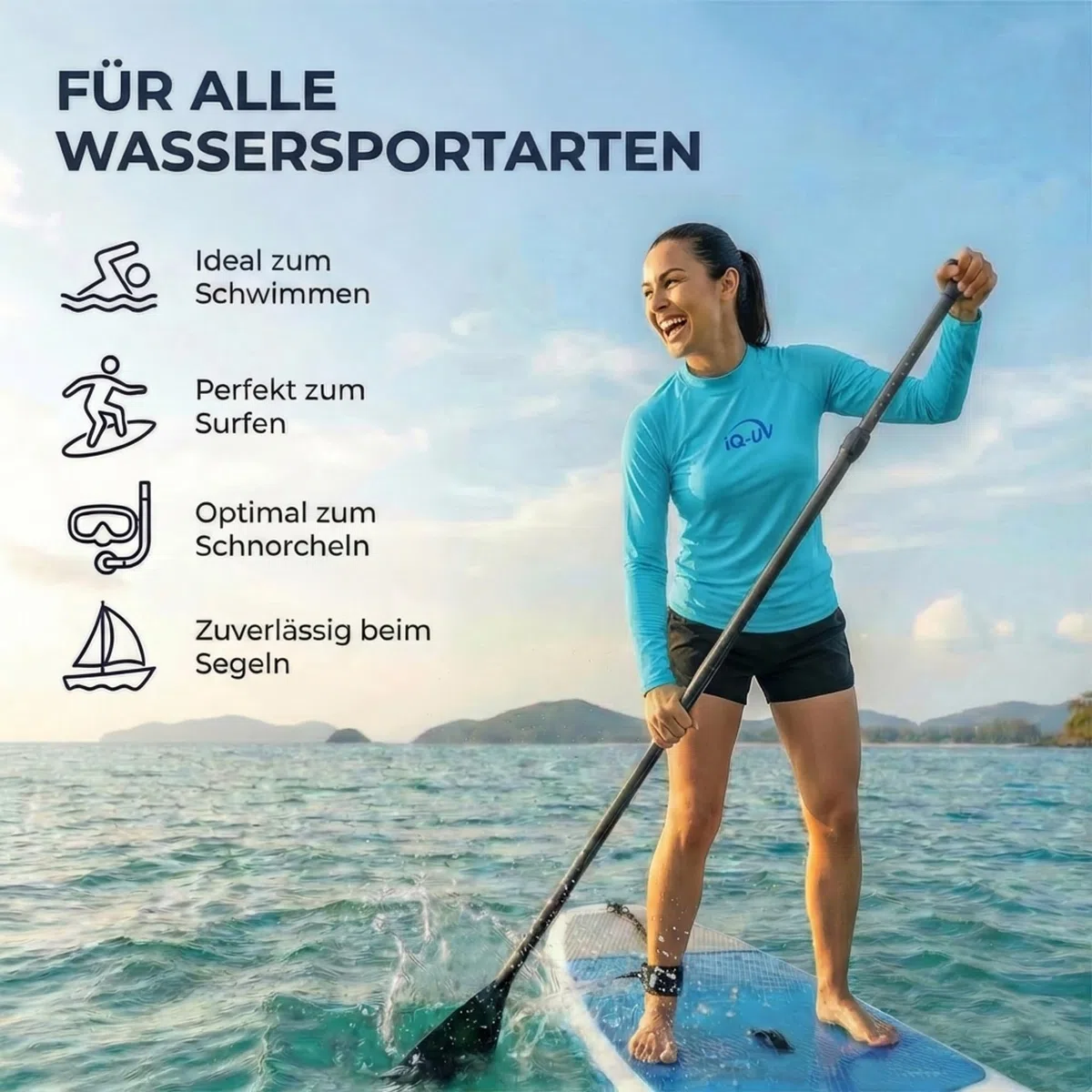 iQ-UV Sportshirt Damen Langarm Slim Fit – UV Shirt für Damen für Wasser & Sport – Rash Guard mit UV-Schutz – Langarm Sportshirt – Ideal zum Schnorcheln und Schwimmen