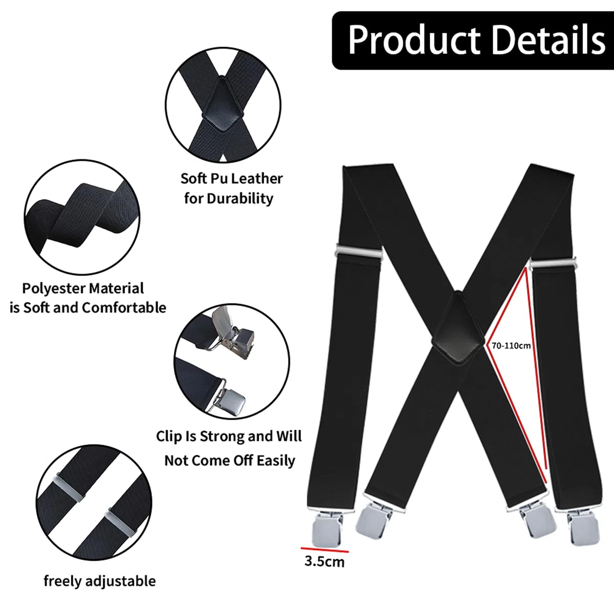 Hosenträger für Herren 3.5 cm Breit mit Sehr Starken 4 Metall Clips | Hosenträger X-Form Einstellbar und Elastisch Einheitsgröße für Männer und Damen