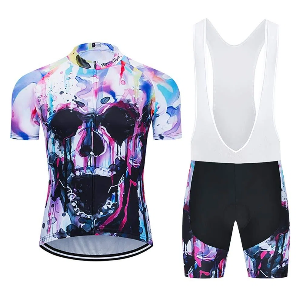 Moxilyn Radtrikot mit kurzen Ärmeln + Gel 20D, weich, gepolstert, Coolmax Shorts/Radhose für Herren, Trägerhose, Rennrad, MTB, MTB