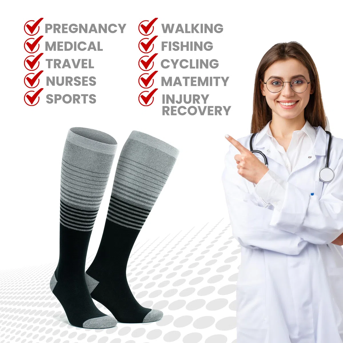GoWith 2-1 Paar Bambus Kompressionsstrümpfe Damen & Herren (15-20 mmHg Klasse 1) Stützstrümpfe, Thrombosestrümpfe, Kompressionssocken, Plantarfasziitis Socken für Sport, Schwangerschaft 3590